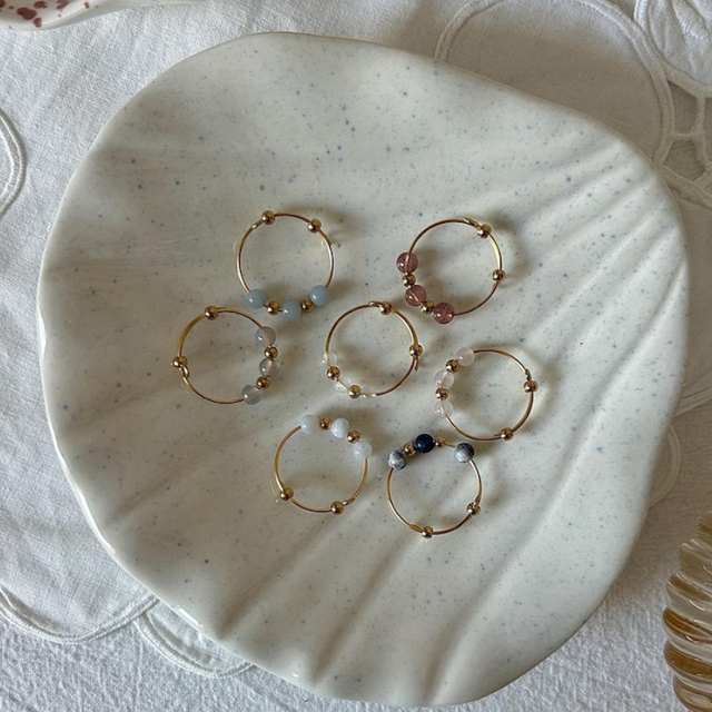 Handmade Natural Colorful Stone Bead Stainless Steel Silver/Gold Plated Women's Trendy Fidget Ring-Anxiety Relief Spinner Design