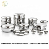 Ensemble d'ustensiles de cuisine en acier inoxydable 304 sans graisse, pot de cuisson et casserole avec coquetiers pour la cuisine à domicile, 21 pièces