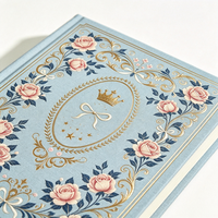 Carnet vintage personnalisé A5 bleu clair avec dorure or, couronne de roses, journal cadeau pour femmes
