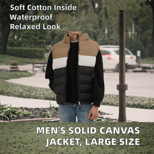 Veste Safari Unie Homme Grande Taille Imperméable Fermeture Éclair Col Mandarin Broderie Floquée Doublure Coton Décontractée - Product Image 2