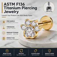 Piercing Labret en Titane Doré de Grade Implantable 16G à Filetage Interne pour Lèvre et Cartilage, Cadeau de Mariage et de Fiançailles