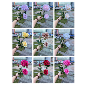 Rose artificielle en soie à 3 têtes, effet diamant, avec bord roulé, pour mariage, fête, décoration intérieure, vente en gros - Product Image 5