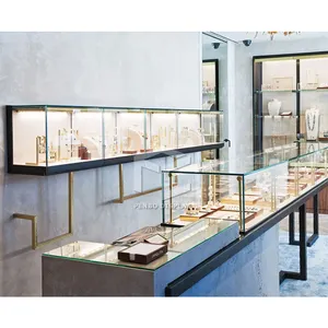 High-end Jewelry Shop Display Counter Wooden Jewelry Showcase with LED Light Retail Jewelry Display Cabinet for Sale