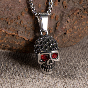 Collier tête de mort en acier inoxydable, pendentif en pierre rouge, bijoux de fête SP1046 - Product Image 1