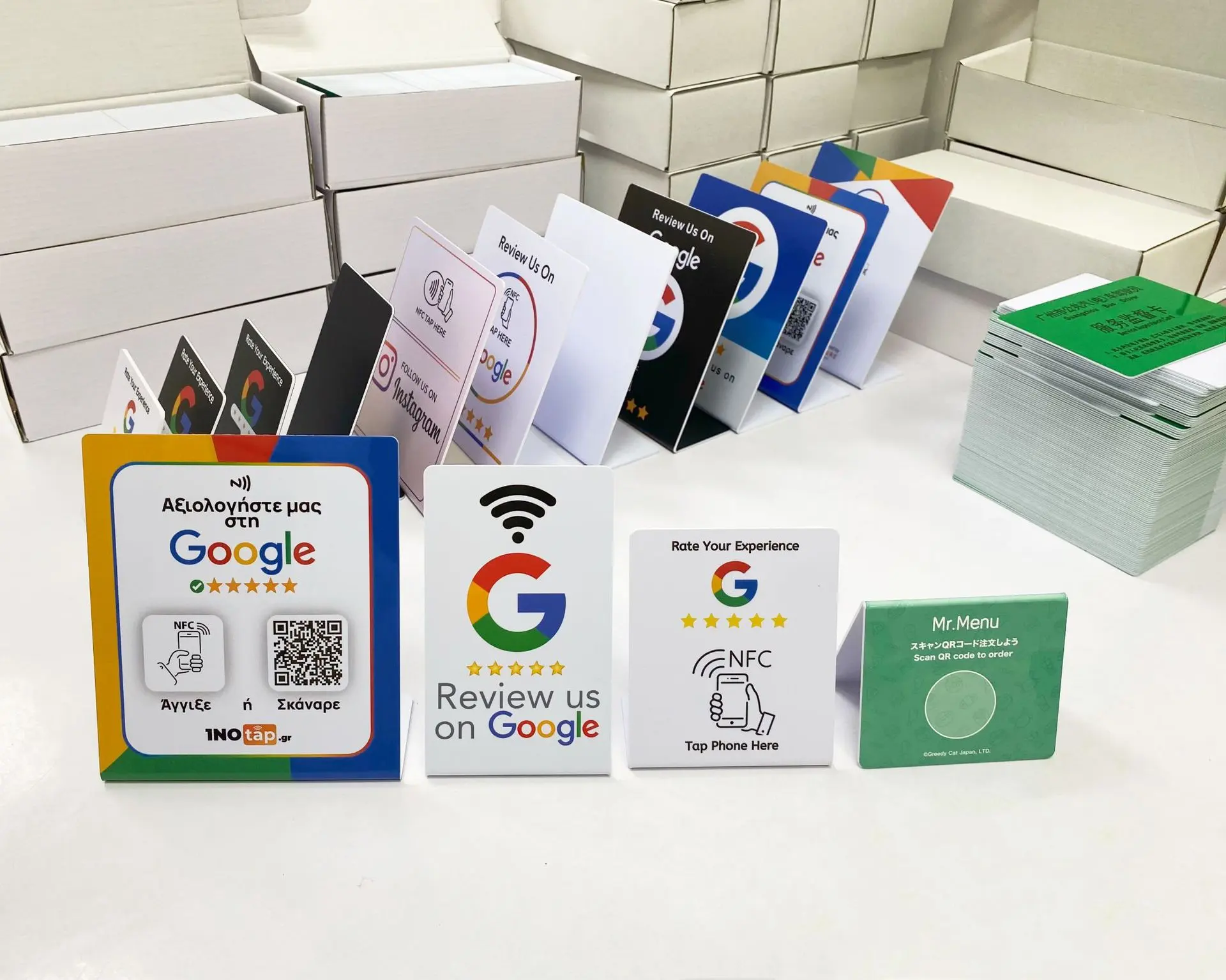 맞춤형 인쇄 QR 코드 NFC 홀더 아크릴 PVC Nfc 메뉴 디스플레이 표 Google 검토 사용자 정의 Nfc 스탠드