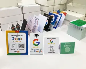 Aangepaste Afdrukken Qr Code Nfc Houder Acryl Pvc Nfc Menu Display Tabel Google Review Custom Nfc Stand