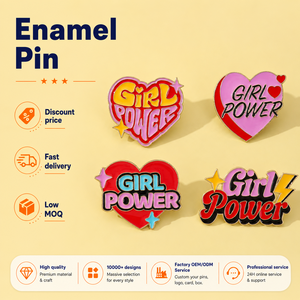 Badges en émail Girl Power, forme cœur, épingles de revers en émail souple, design féministe pour sacs à dos, vêtements, chapeaux, étiquettes, épingles en émail personnalisées - Product Image 1