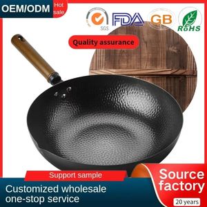 Meilleure vente, couvercle en verre trempé de 30cm ou couvercle en bois de chine, grand <span class=keywords><strong>Wok</strong></span> en fonte, poêle à frire forgée en <span class=keywords><strong>acier</strong></span> au <span class=keywords><strong>carbone</strong></span> - Product Image 2