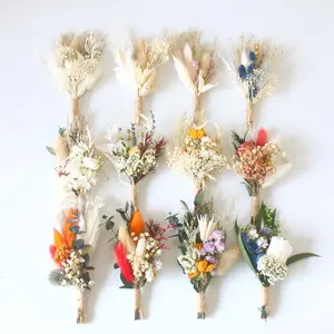 Vente en gros en usine de boîte-cadeau de corsage de mariage de style bohème fleurs séchées fleurs éternelles