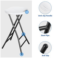 Tabouret de bar pliant portable moderne blanc, hauteur réglable, charge maximale 136 kg, poignée/pieds antidérapants, verrouillage par charnière, structure en acier pour