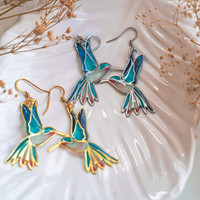 Boucles d'oreilles colibri de design tendance, vintage, émail coloré, charme d'oiseau, fête pour femmes, élégantes, plaquées argent et or, bijoux