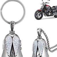 Gantungan Kunci Lonceng Keberuntungan Berbentuk Sayap Malaikat untuk Pengendara Motor, Bahan Paduan Seng, Gaya Retro Punk, Hiasan Gantung Mobil