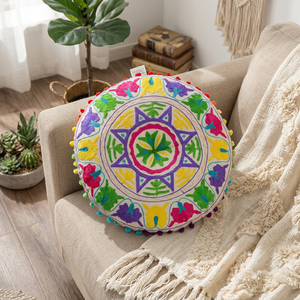 Vente en gros de taies d'oreiller et de coussins rondes en coton brodé à motif floral de luxe pour la maison, l'hôtel et l'hôpital - Product Image 4