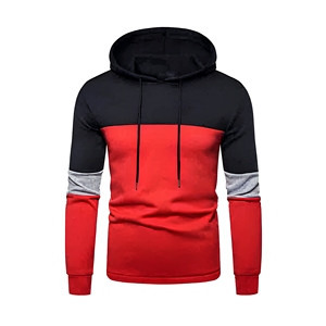 Sudadera con Capucha para Hombre, Diseño Color Block Rojo, Negro y Gris, Manga Larga, Informal, Tejida, para Otoño, Corte Regular, Transpirable - Product Image 1