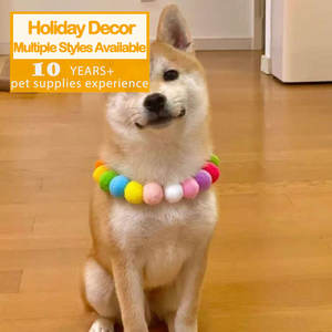 Renkli Polyester Ponponlu Kedi ve Köpek Tasması ve Kolye Seti Sevimli Ayarlanabilir Moda Evcil Hayvan Tasması Çanlı En Çok Satan - Product Image 1
