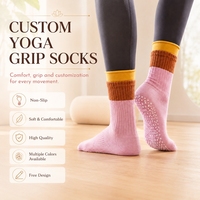 Chaussettes de yoga et de Pilates mi-mollet en coton respirant, antidérapantes, avec logo personnalisé OEM pour femmes