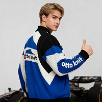 Veste de Course Vintage pour Homme à Logo Personnalisé, Pull en Maille Zippé Décontracté, Blouson Moto Graphique en Tricot, Cardigan Sportif