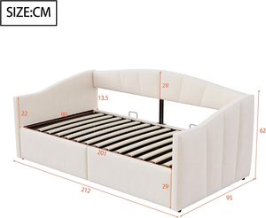 Canapé-<span class=keywords><strong>lit</strong></span> en velours en forme de coquille, style scandinave, avec ottoman de rangement / Canapé-<span class=keywords><strong>lit</strong></span> moderne rembourré avec rangement à levage hydraulique - Product Image 3