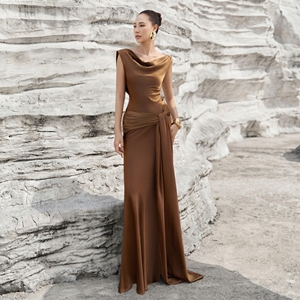Buy Bronze Silk Dress Elegant Backless Design | Alibaba.com