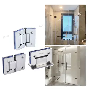 Corner adjustable brass glass to wall seen shower pivot door hinges for heavy glass door with 90 degree with decorative cover