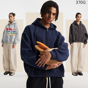 Nouveau sweat-shirt unisexe surdimensionné à capuche zippé, coupe carrée, épaules tombantes, doublure polaire, automne-hiver, personnalisable avec logo, vente en gros - Product Image 2