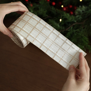 Ruban de Noël LINGKAI à motif flocon de neige et carreaux, imprimé pailleté or champagne, bordure filée, pour emballage de cadeaux et décoration de Noël - Product Image 4