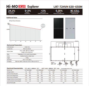 แผงโซลาร์เซลล์ CE Longi Hi MO X10 LR7-72HVH เทคโนโลยี N-Type BC โมโน N Type PV กำลังไฟ 630w 635w 640w 645w 650W - Product Image 1