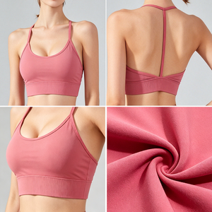 Sujetador deportivo <span class=keywords><strong>XINO</strong></span> con logo personalizado para mujer, top de yoga acanalado con tirantes finos, soporte medio, para entrenamiento y gimnasio, OEM ODM - Product Image 3