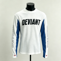 T-shirts thermiques pour hommes à manches longues, coupe carrée, respirants, anti-boulochage, imprimés sérigraphiés, style streetwear, motif patchwork blanc et bleu