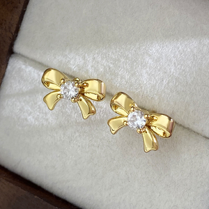 Hot Sale <strong>Thailand</strong> Trendy 18K Gold Plated Waterproof Cubic Zirconia Bow Stud Earrings for Women - Product Image 2