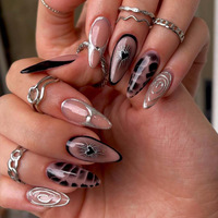 Ongles à presser ABS pré-dessinés style Ins, forme amande, strass, haut de gamme, faux ongles français mi-longs