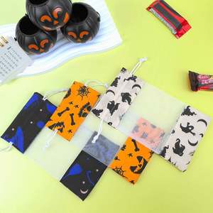 Pochette en organza de coton biologique recyclable personnalisée, emballage cadeau pour bijoux, sacs à bonbons brodés avec cordon de serrage pour Halloween - Product Image 6