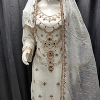 Ensemble de costume Kurta indien pakistanais en polyester/nylon blanc, avec travail de perles lourdes et pierres, dupatta orné, pour mariage, séchage rapide QUNOOT
