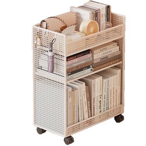 Metal Mesh Storage Cart Rolling Organizer Rack 3 Tier Book <b>Magazine</b> <b>Holder</b> with Wheels for Home Office - Product Image 1