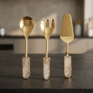 Ensemble de 3 cuillères de service polies artisanales en pierre d'agate rouge, beauté naturelle, luxe moderne - Product Image 5