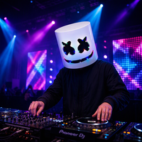 Masque DJ blanc en forme de casque, idéal pour festival de musique EDM, cosplay, déguisement, masque intégral pour Halloween, accessoire de fête rave
