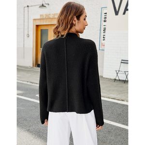 Pull en maille à col montant pour femme, à manches longues, avec poche, décontracté, anti-boulochage, pour l'automne - Product Image 4