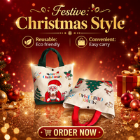 Sac fourre-tout de Noël personnalisable, durable, imprimé en couleur, motif Père Noël mignon, idéal pour les cadeaux de fête, les achats de fin d'année et les offres promotionnelles