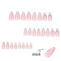 Uñas Postizas Francesas Blancas en Degradado 3D, Uñas Cortas en Forma de Almendra, Uñas con Diseño Floral, Material ABS, Producto Terminado