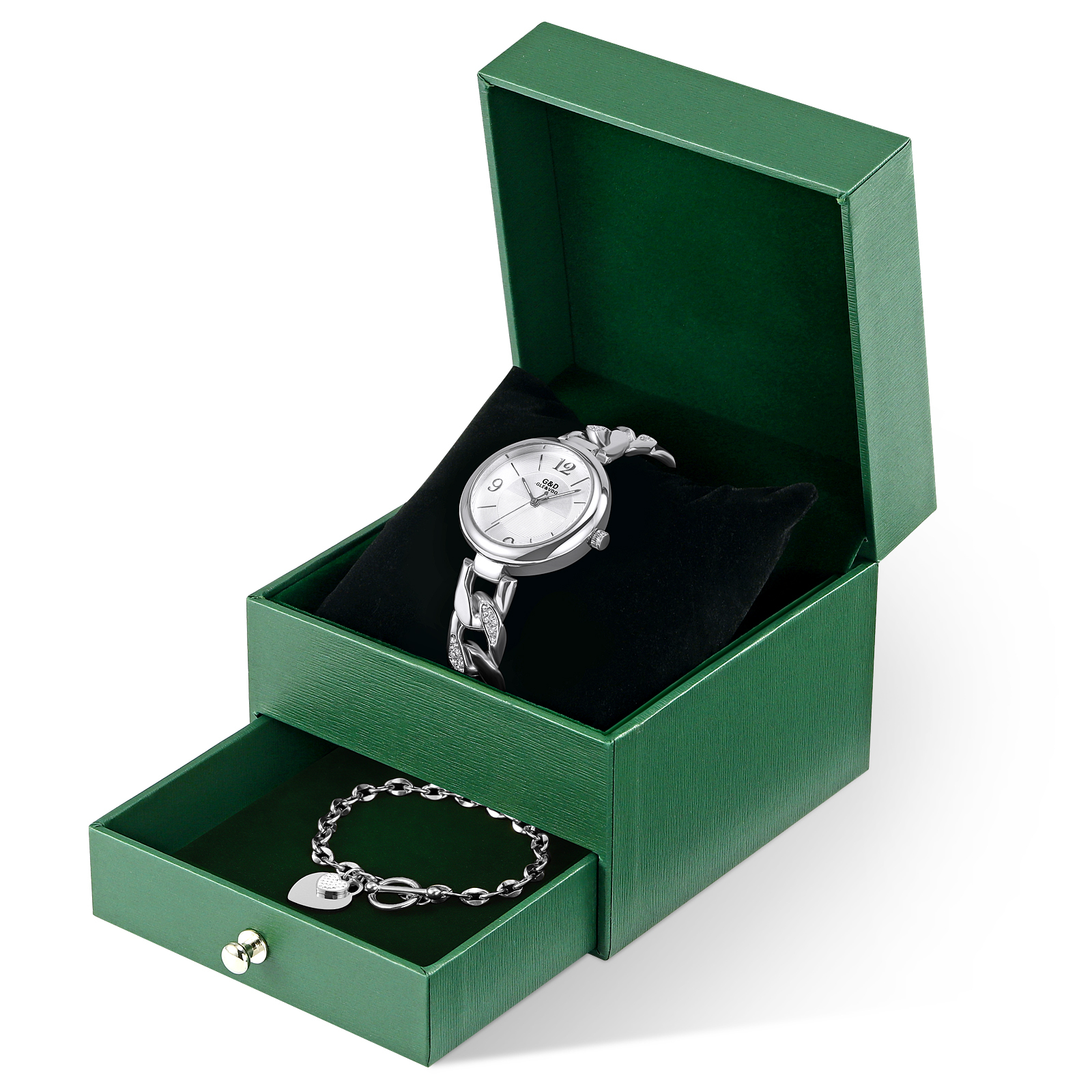 NEW GORGEOUS LADIES SILVER AND GREEN CZ WATCH AND CZ BRACELET SET Rolex Datejust 26mm Custom Jubilee Band Diamond Bezel Green  main image 3