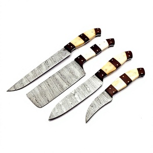 Personalizable hermoso Chef cuchillo conjunto hecho a mano de acero de Damasco profesional cuchillos de cocina con bolsa de cuero logotipo personalizado - Product Image 1