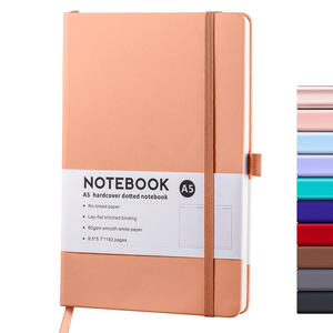 Carnet de notes personnalisé A6 A5 ligné, couverture en cuir PU, papier 80 g/m², s'ouvre à plat, avec élastique, fournitures scolaires - Product Image 1