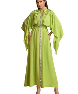 Vestido largo de lujo con diseño de capa para mujer, patrón sólido, cuello levantado, cuentas, <span class=keywords><strong>lentejuelas</strong></span>, tela de colores en contraste para fiestas de verano, suelto - Product Image 1