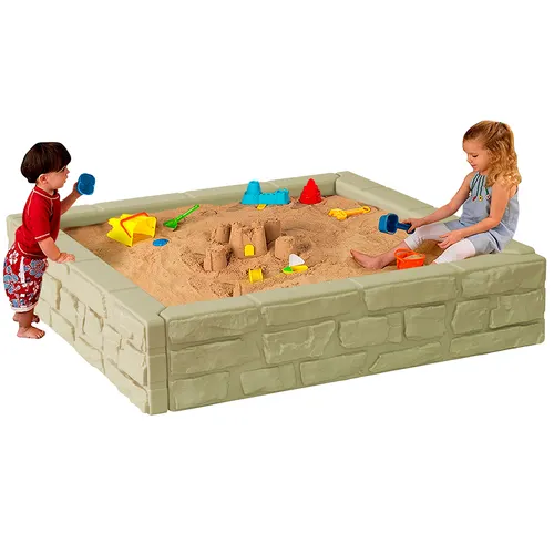 Popular Hot Selling 4ft Square Stone Plastic Sandbox for Kids with base and cover