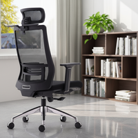 Chaise de bureau de direction ergonomique en tissu mesh noir avec accoudoirs, fonction de levage, rotation pivotante, design minimaliste