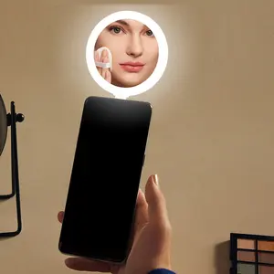 Free Sample Cellphone Led Compact Makeup Mirror With Lights No Battery Power By Phone Directly