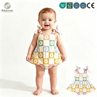 Babylovey Vente en gros de vêtements pour bébé en bambou doux et respirant à carreaux, combinaison sans manches pour bébé, robe d'été pour fille avec short pour l'été