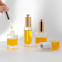 Flacon en verre HOPECK droit et rond de 15/30/50 ml pour huile essentielle/sérum avec pipette compte-gouttes à bouton poussoir en aluminium en forme de T 18/415