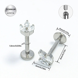 Boucles d'oreilles en alliage de titane, cristal, forme de papillon et de fleur, pour piercing au nez et aux lèvres, bijoux G23 - Product Image 4