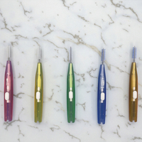 Coloré pas cher orthodontique brosse interdentaire cure-dents fil d'acier inoxydable poignée push-pull fabricant dentaire nettoyage en profondeur